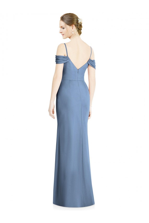 Azul polvoriento línea A Hombros Descubiertos Gasa Largo Formales Vestidos de dama de honor / Vestidos de noche Outlet