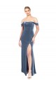 Azul polvoriento línea A Hombros Descubiertos Sin tirantes Terciopelo Elástico Largo Vestidos de dama de honor / Vestidos de fiesta Outlet