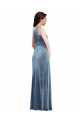Azul polvoriento línea A Hombros Descubiertos Terciopelo Elástico Largo Vestidos de dama de honor / Vestidos de fiesta Outlet