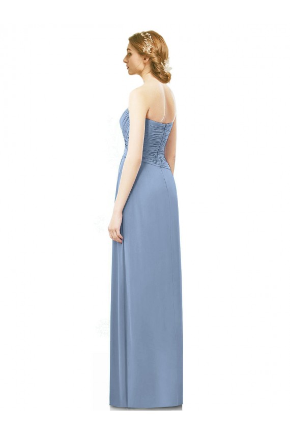 Azul polvoriento línea A Sin tirantes Gasa Largo Vestidos de dama de honor Outlet