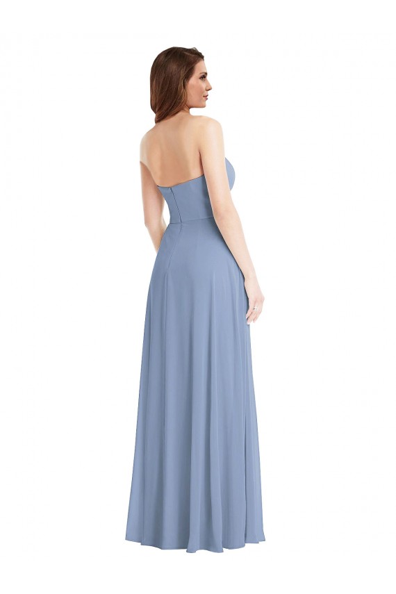 Azul polvoriento línea A Sin tirantes Gasa Largo Vestidos de dama de honor Outlet