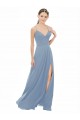 Azul polvoriento línea A Tirantes espagueti Cuello en V Gasa Encaje Largo Vestidos de dama de honor Outlet
