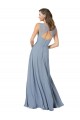 Azul polvoriento línea A Tirantes espagueti Cuello en V Gasa Largo Vestidos de dama de honor Outlet