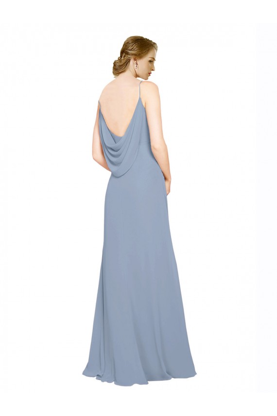 Azul polvoriento línea A Tirantes espagueti Gasa Largo Vestidos de dama de honor Outlet