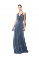 Azul polvoriento línea A Tirantes espagueti Halter Terciopelo Elástico Largo Vestidos de dama de honor / Vestidos de fiesta Outlet