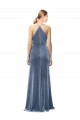 Azul polvoriento línea A Tirantes espagueti Halter Terciopelo Elástico Largo Vestidos de dama de honor / Vestidos de fiesta Outlet