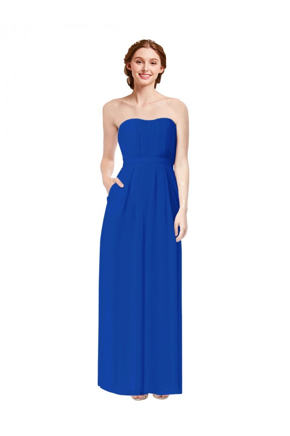 Azul real Cubierta Cuello de Corazón Gasa Largo Vestidos de dama de honor Outlet
