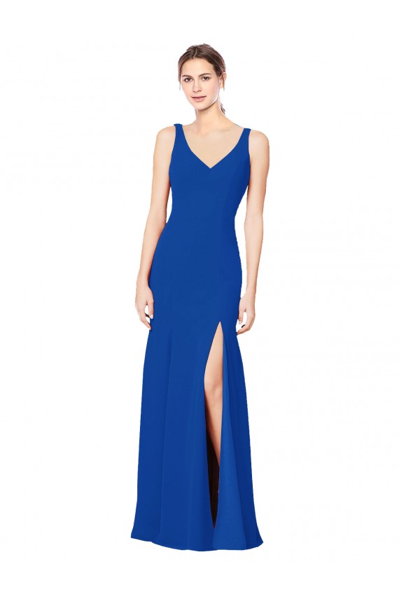 Azul real Cubierta Cuello de Corazón Gasa Largo Vestidos de dama de honor Outlet