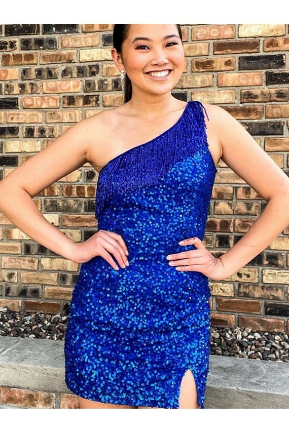 Azul real Cubierta Un Hombre Corto Lentejuelas Terciopelo Corto Vestidos de fiesta Outlet