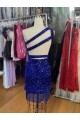 Azul real Cubierta Un Hombre Corto Lentejuelas Terciopelo Corto Vestidos de fiesta Outlet
