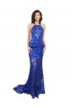 Azul real Sirena Cuello Alto Encaje Largo Vestidos de dama de honor / Vestidos de fiesta Outlet