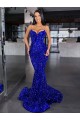 Azul real Sirena Tirantes espagueti Barrer tren Lentejuelas Terciopelo Largo Vestidos de fiesta Outlet