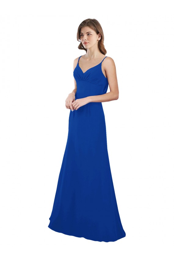 Azul real línea A Cuello de Corazón Gasa Largo Vestidos de dama de honor Outlet