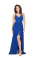 Azul real línea A Cuello en V Gasa Largo Vestidos de dama de honor Outlet