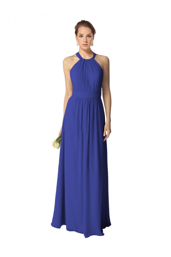 Azul real línea A Halter Gasa Largo Vestidos de dama de honor Outlet