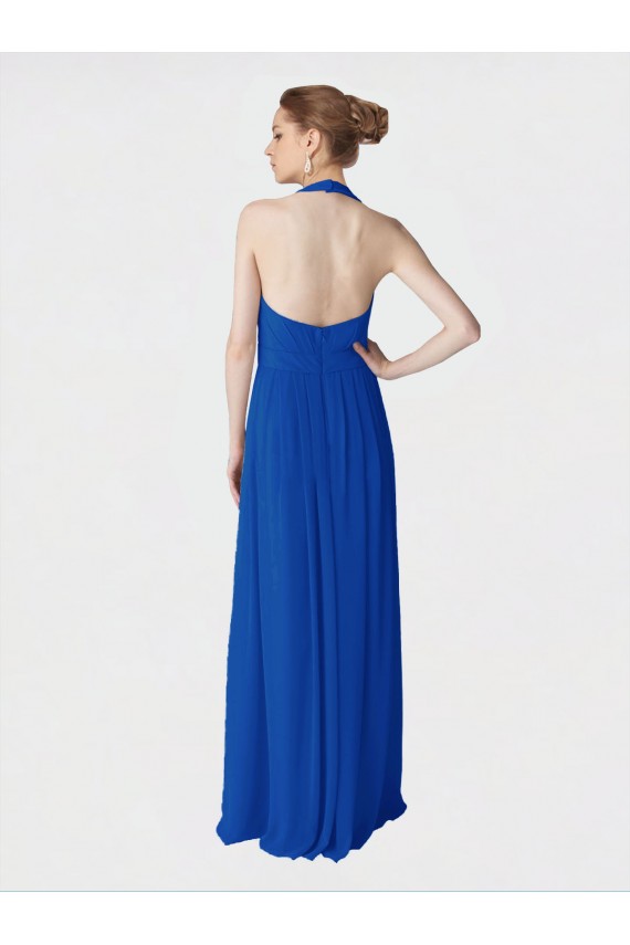 Azul real línea A Halter Gasa Largo Vestidos de dama de honor Outlet