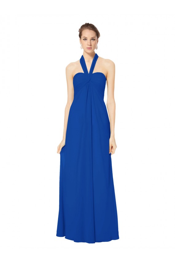 Azul real línea A Halter Gasa Largo Vestidos de dama de honor Outlet
