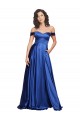 Azul real línea A Hombros Descubiertos Barrer tren Satén elástico Largo Formales Vestidos de dama de honor / Vestidos de fiesta Outlet