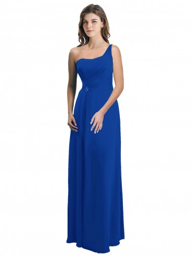 Azul real línea A Un Hombre Gasa Largo Vestidos de dama de honor Outlet
