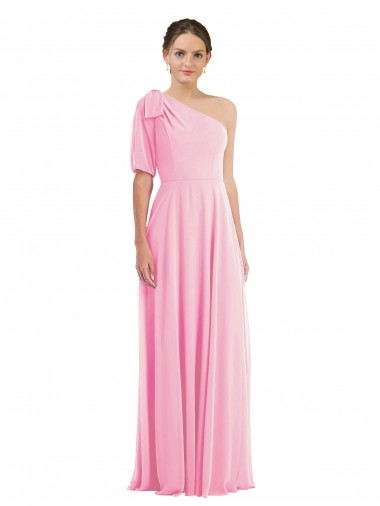Barely rosa Trompeta Un Hombre Gasa Largo Vestidos de dama de honor Outlet