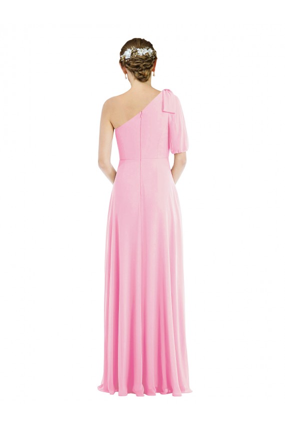 Barely rosa Trompeta Un Hombre Gasa Largo Vestidos de dama de honor Outlet