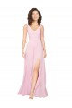 Barely rosa línea A Cuello en V Gasa Largo Vestidos de dama de honor Outlet