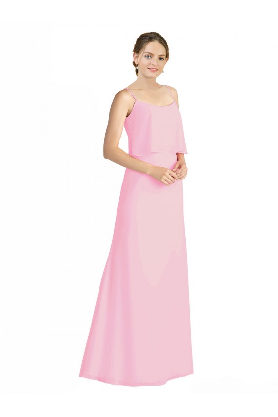 Barely rosa línea A Tirantes espagueti Gasa Largo Vestidos de dama de honor Outlet