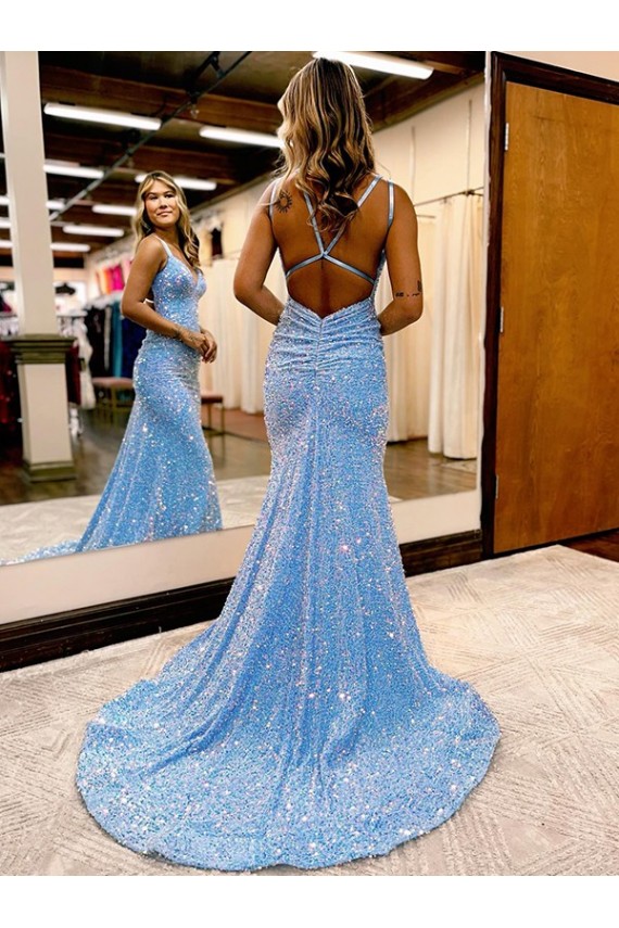 Bígaro Cubierta Cuello en V Barrer tren Lentejuelas Terciopelo Largo Vestidos de fiesta Outlet