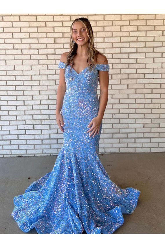 Bígaro Sirena Hombros Descubiertos Lentejuelas Terciopelo Largo Vestidos de fiesta Outlet