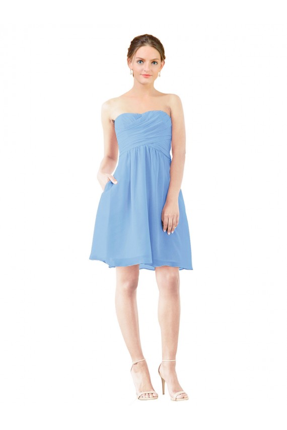 Bígaro línea A Cuello de Corazón Sin tirantes Gasa Corto Vestidos de dama de honor / Vestidos de cóctel Outlet