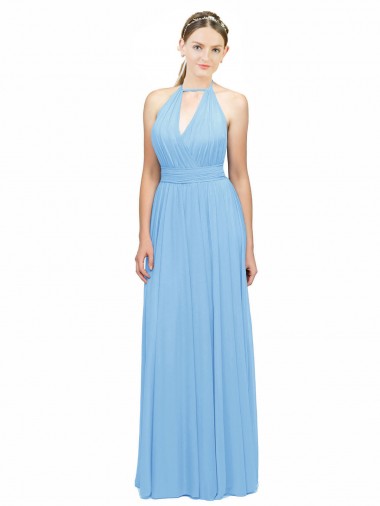 Bígaro línea A Halter Gasa Largo Vestidos de dama de honor Outlet