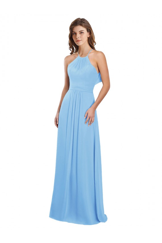 Bígaro línea A Halter Gasa Largo Vestidos de dama de honor Outlet