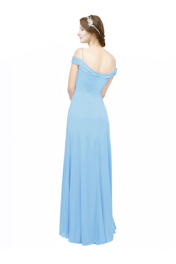 Bígaro línea A Hombros Descubiertos Tirantes espagueti Gasa Largo Vestidos de dama de honor Outlet