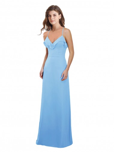 Bígaro línea A Tirantes espagueti Gasa Largo Vestidos de dama de honor Outlet