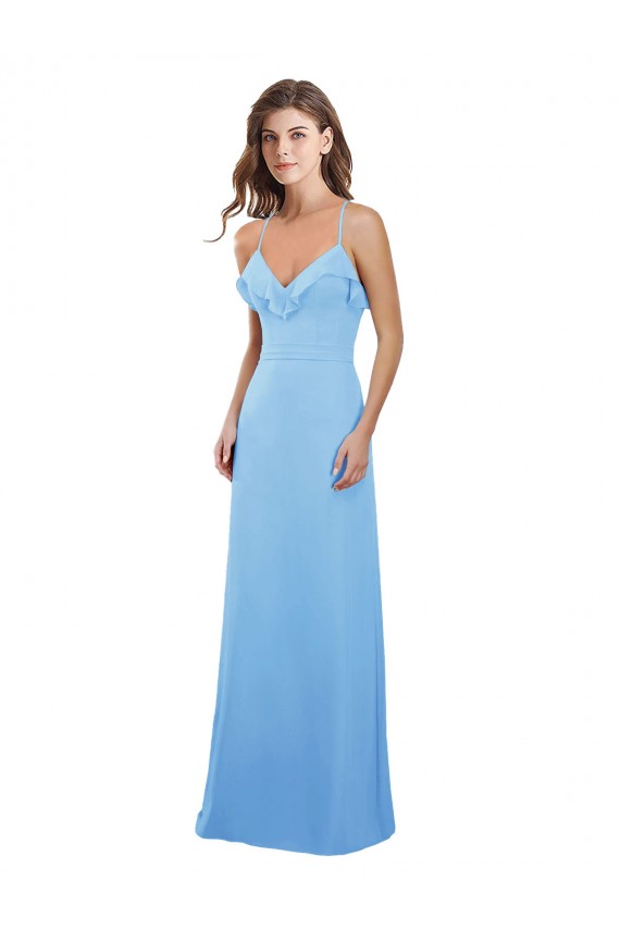 Bígaro línea A Tirantes espagueti Gasa Largo Vestidos de dama de honor Outlet