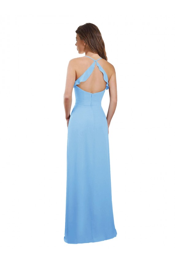 Bígaro línea A Tirantes espagueti Gasa Largo Vestidos de dama de honor Outlet