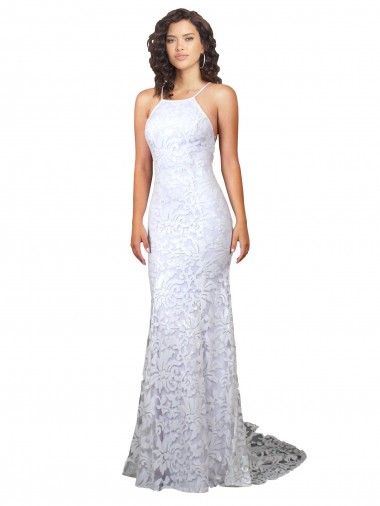 Blanco Cubierta Cuello Alto Barrer tren Encaje Vestidos de novia Outlet