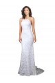 Blanco Cubierta Cuello Alto Barrer tren Encaje Vestidos de novia Outlet