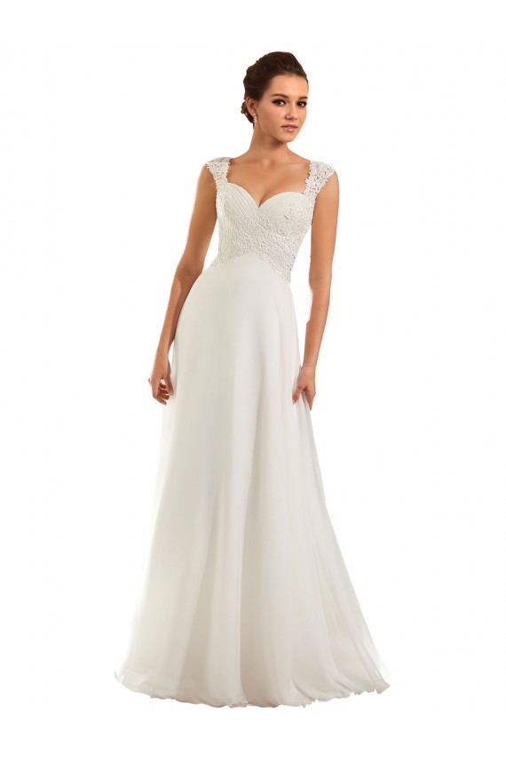 Blanco Cubierta Cuello de Corazón Cola capilla Gasa Encaje Vestidos de novia Outlet