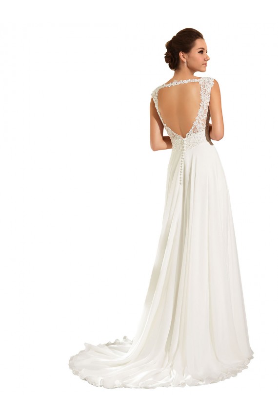 Blanco Cubierta Cuello de Corazón Cola capilla Gasa Encaje Vestidos de novia Outlet