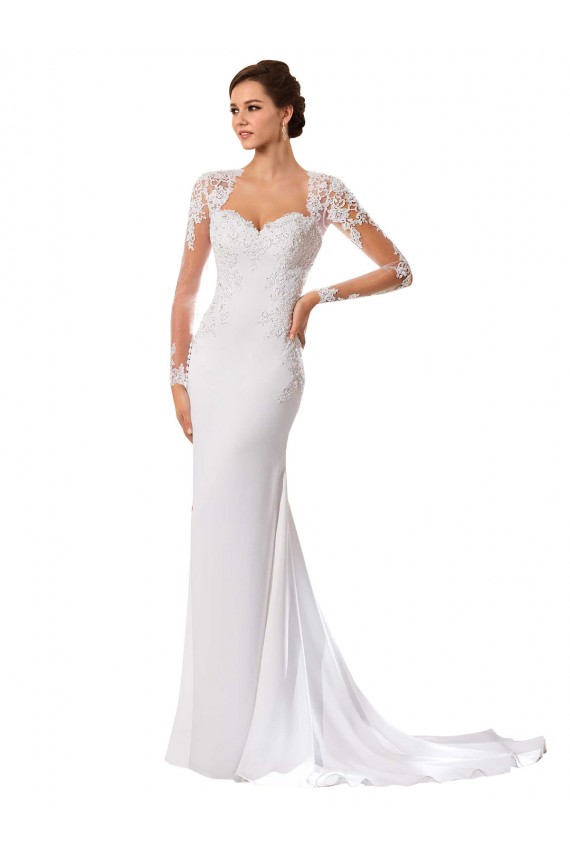 Blanco Cubierta Cuello de Corazón Cola capilla Gasa Encaje Vestidos de novia Outlet