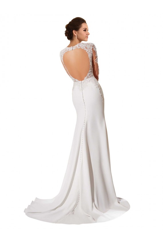 Blanco Cubierta Cuello de Corazón Cola capilla Gasa Encaje Vestidos de novia Outlet