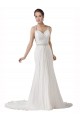 Blanco Cubierta Cuello de Corazón Cola capilla Gasa Playa Vestidos de novia Outlet