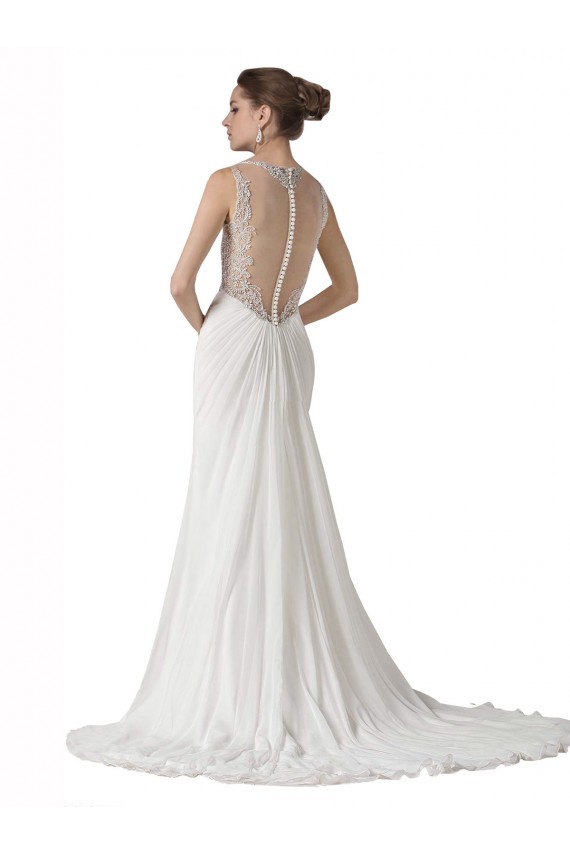 Blanco Cubierta Cuello de Corazón Cola capilla Gasa Playa Vestidos de novia Outlet
