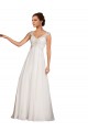 Blanco Cubierta Cuello en V Cola capilla Gasa Encaje Vestidos de novia Outlet