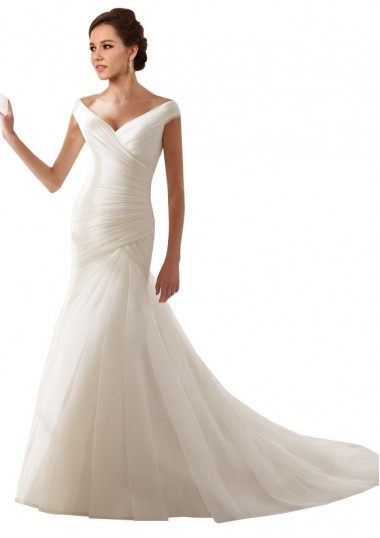 Blanco Cubierta Hombros Descubiertos Cola capilla Tul Vestidos de novia Outlet
