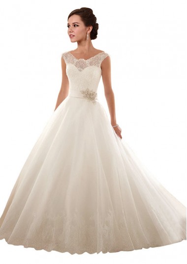 Blanco Hombros Descubiertos Cola capilla Tul Encaje Vestidos de novia Outlet