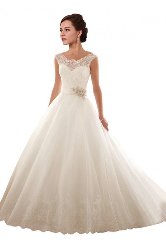 Blanco Hombros Descubiertos Cola capilla Tul Encaje Vestidos de novia Outlet