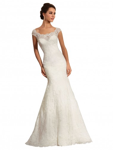 Blanco Sirena Barco Cola capilla Encaje Vestidos de novia Outlet