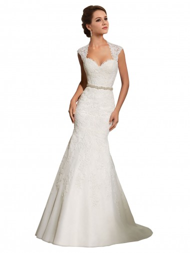 Blanco Sirena Cuello de Corazón Cola capilla Tul Encaje Vestidos de novia Outlet